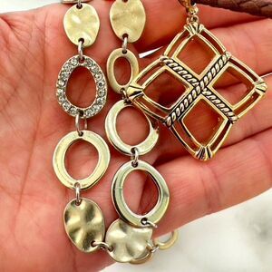 2 Designer Gold Tone Statement Long Pendant Necklaces